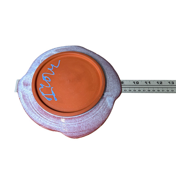 Vintage Susan Icove Redware Pottery Plate 9" Multi Folk Art Floral Abstract - Picture 7 of 9